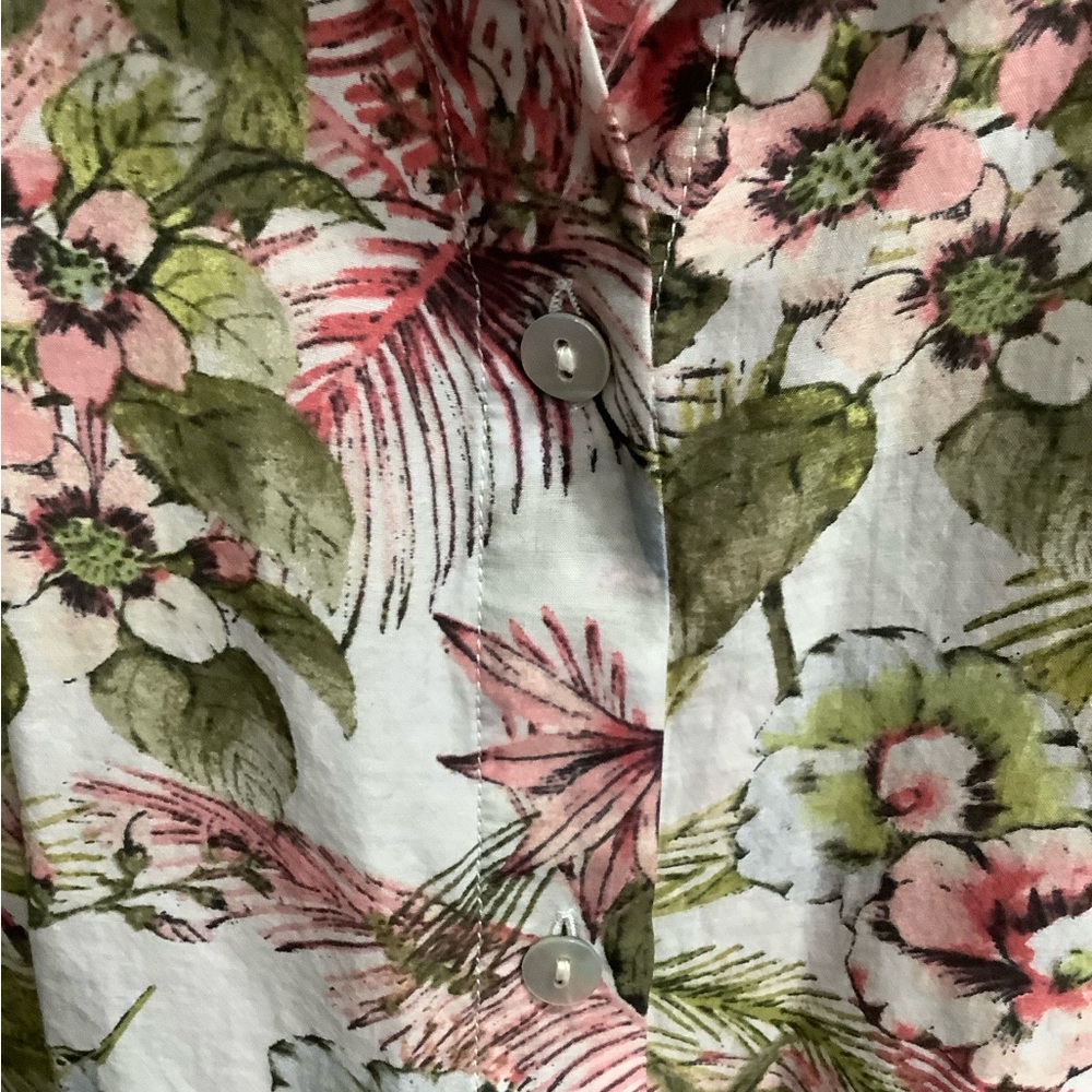 J. Jill Silk Blend Hummingbird Tropical Floral Button Down Blouse Sz L - Picture 9 of 12